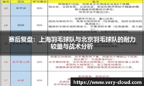 赛后复盘：上海羽毛球队与北京羽毛球队的耐力较量与战术分析